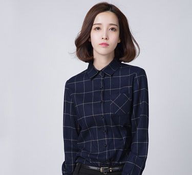 藏藍格子女襯衫